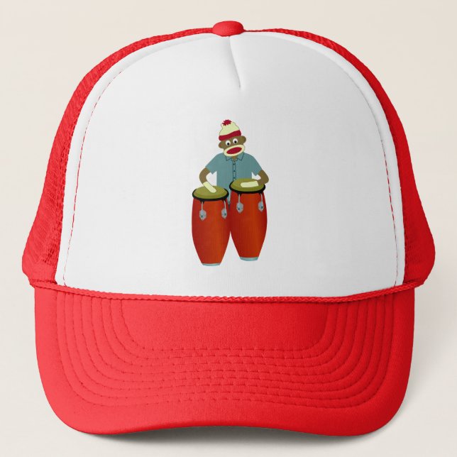 Sock Monkey Conga Drums Trucker Hat (Front)
