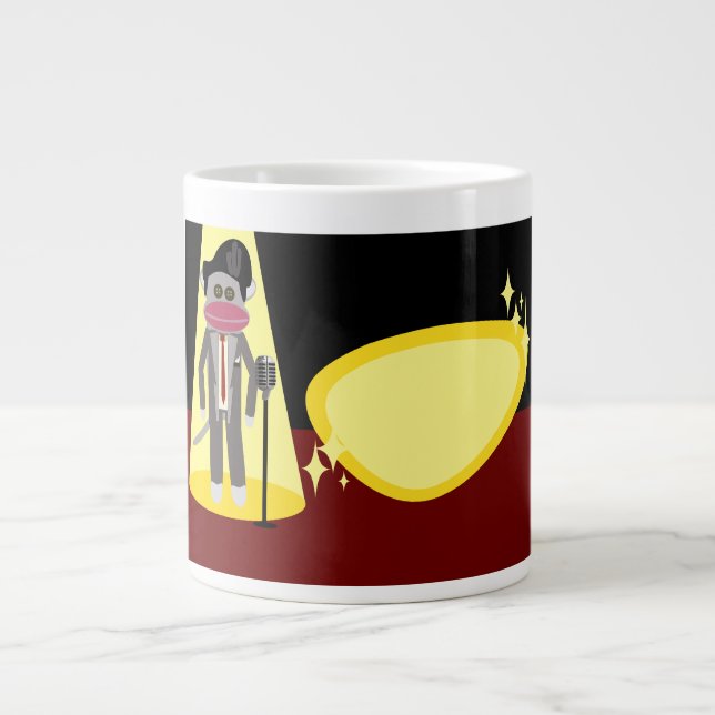 Sock Monkey Crooner Deluxe Retro Cartoon Art Large Coffee Mug (Front)