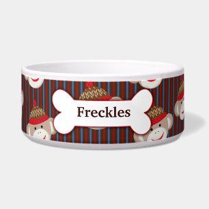 Sock Monkey Custom Pet Dog Food Bowl - Striped