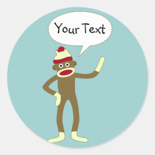 Sock Monkey Customisable Comic Speech Bubble Classic Round Sticker