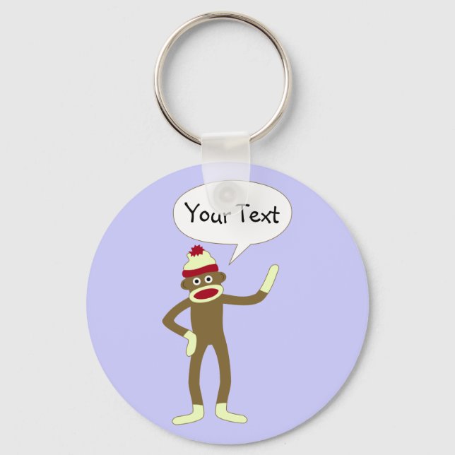 Sock Monkey Customisable Comic Speech Bubble Key Ring (Front)
