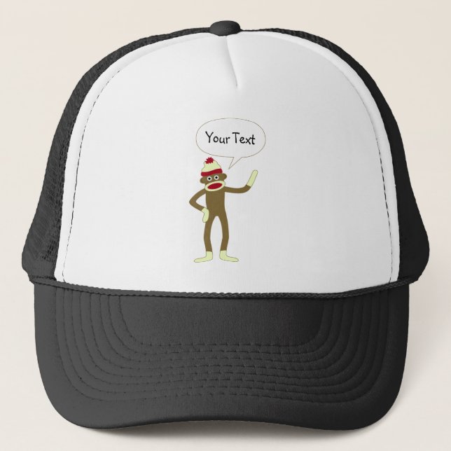Sock Monkey Customisable Comic Speech Bubble Trucker Hat (Front)