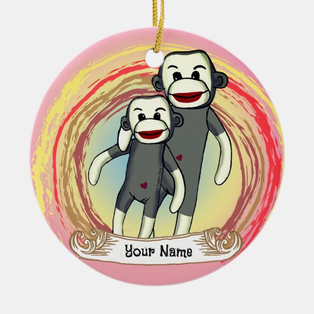 Sock Monkey Dad  Ceramic Tree Decoration (Front)