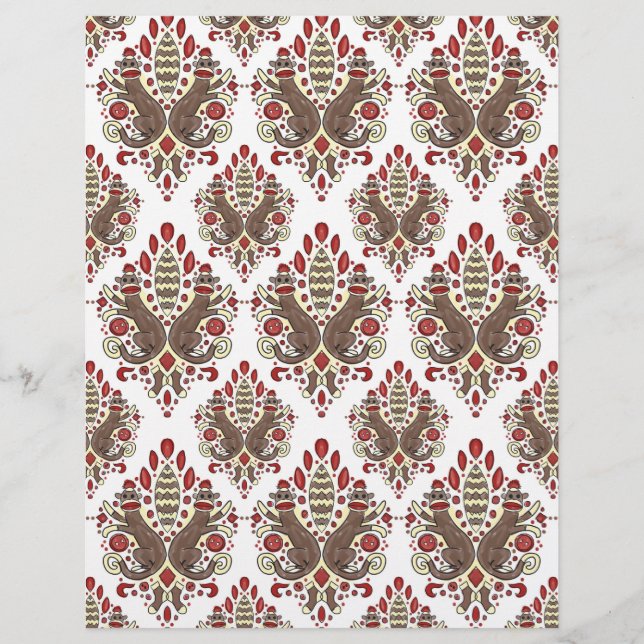 sock monkey damask scrapbook paper (Front)