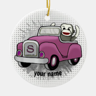 Sock Monkey Driving Car ornament