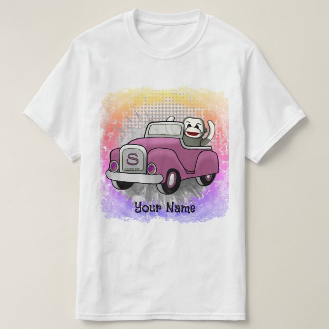 Sock Monkey Driving Car  t-shirt  (Design Front)