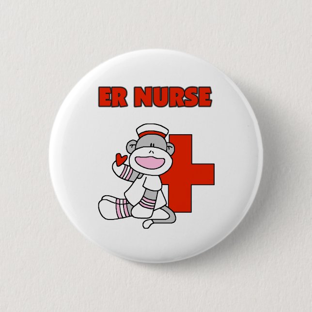 Sock Monkey ER Nurse T-shirts and Gifts 6 Cm Round Badge (Front)