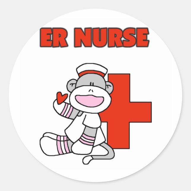 Sock Monkey ER Nurse T-shirts and Gifts Classic Round Sticker (Front)