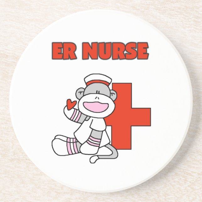 Sock Monkey ER Nurse T-shirts and Gifts Coaster (Front)