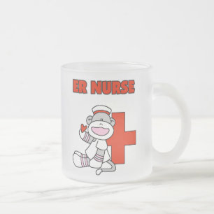 Sock Monkey ER Nurse T-shirts and Gifts Frosted Glass Coffee Mug