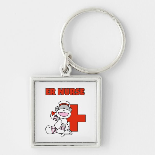 Sock Monkey ER Nurse T-shirts and Gifts Key Ring (Front)