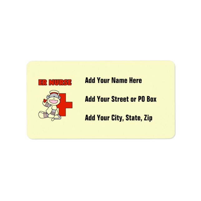 Sock Monkey ER Nurse T-shirts and Gifts Label (Front)