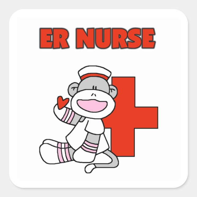 Sock Monkey ER Nurse T-shirts and Gifts Square Sticker (Front)
