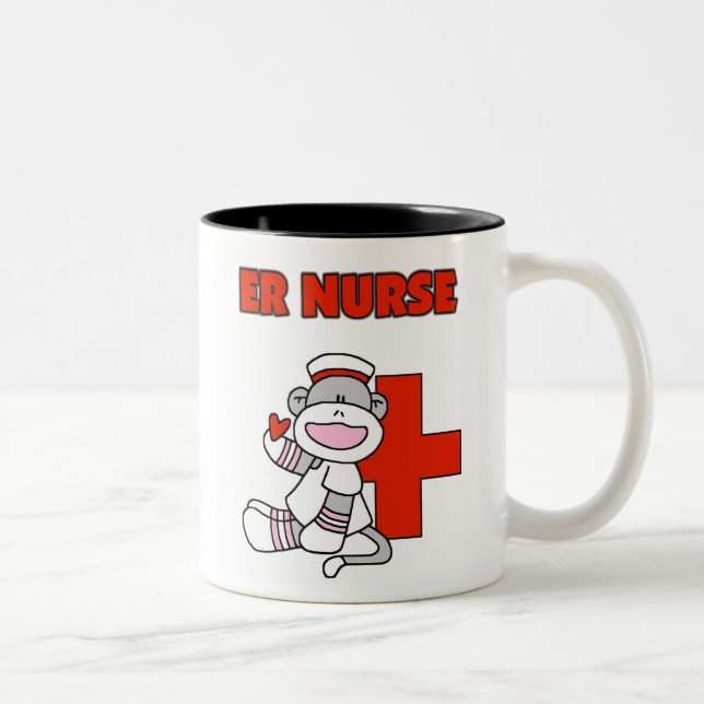 Sock Monkey ER Nurse T-shirts and Gifts Two-Tone Coffee Mug (Right)