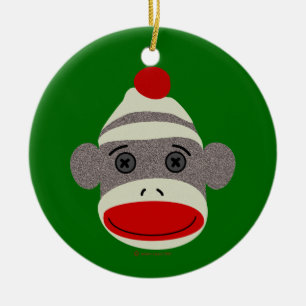 Sock Monkey Face Ceramic Tree Decoration