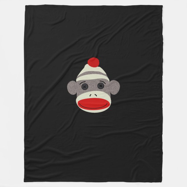 Sock Monkey Face Fleece Blanket (Front)