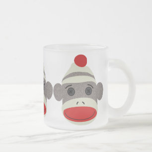 Sock Monkey Face Frosted Glass Coffee Mug