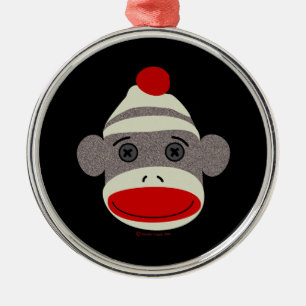 Sock Monkey Face Metal Tree Decoration