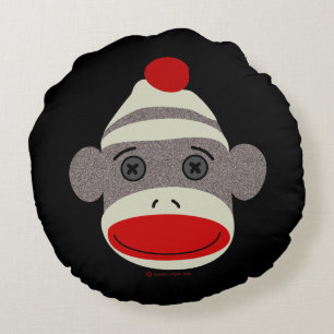 Sock Monkey Face Round Cushion