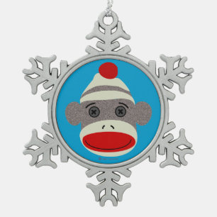 Sock Monkey Face Snowflake Ornament