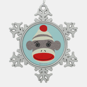 Sock Monkey Face Snowflake Ornament