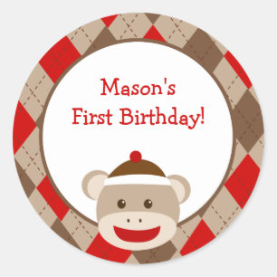 Sock Monkey Favour Stickers