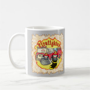 Sock Monkey  Firetruck Firefighter  Coffee Mug