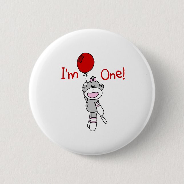 Sock Monkey First Birthday 6 Cm Round Badge (Front)
