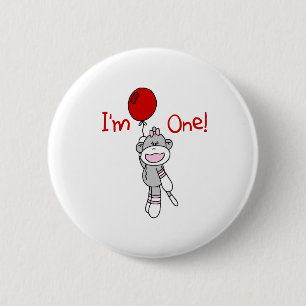 Sock Monkey First Birthday 6 Cm Round Badge