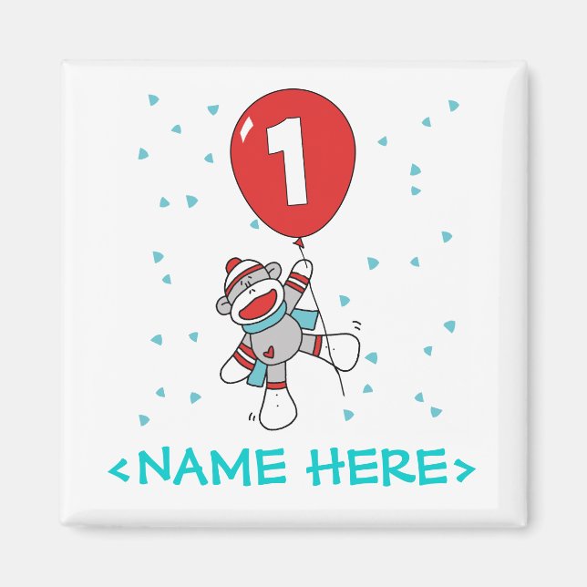 Sock Monkey First Birthday Magnet (Front)