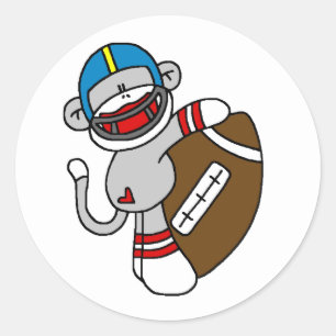 Sock Monkey Football Classic Round Sticker