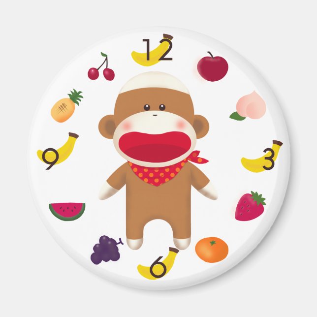 Sock Monkey Fruit Basket Magnet (Front)