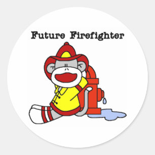 Sock Monkey Future Firefighter Classic Round Sticker