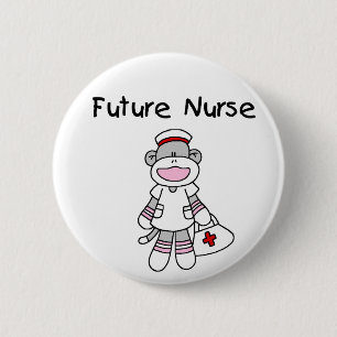 SOCK MONKEY FUTURE NURSE 6 CM ROUND BADGE