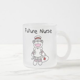 Sock  Monkey Future Nurse T-shirts and Gifts Frosted Glass Coffee Mug