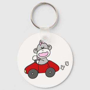 Sock Monkey Girl in Red Car Key Ring