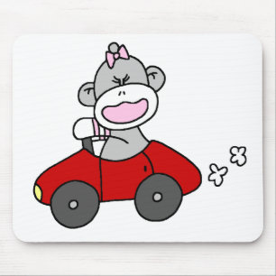 Sock Monkey Girl in Red Car Mouse Mat