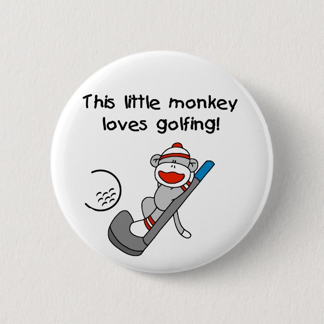 Sock Monkey Golf 6 Cm Round Badge (Front)