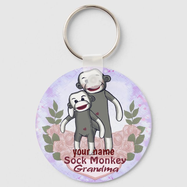 Sock Monkey Grandma  Key Ring (Front)