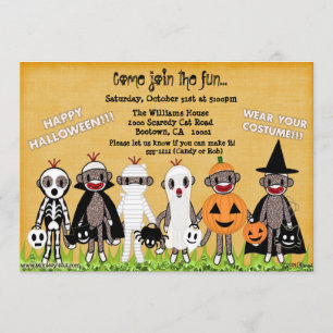Sock Monkey Halloween Greeting Card or Invitation