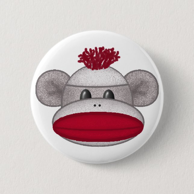 Sock Monkey Head 6 Cm Round Badge (Front)