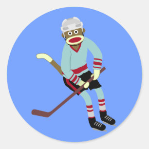 Sock Monkey Hockey Player Classic Round Sticker