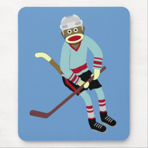 Sock Monkey Hockey Player Mouse Mat
