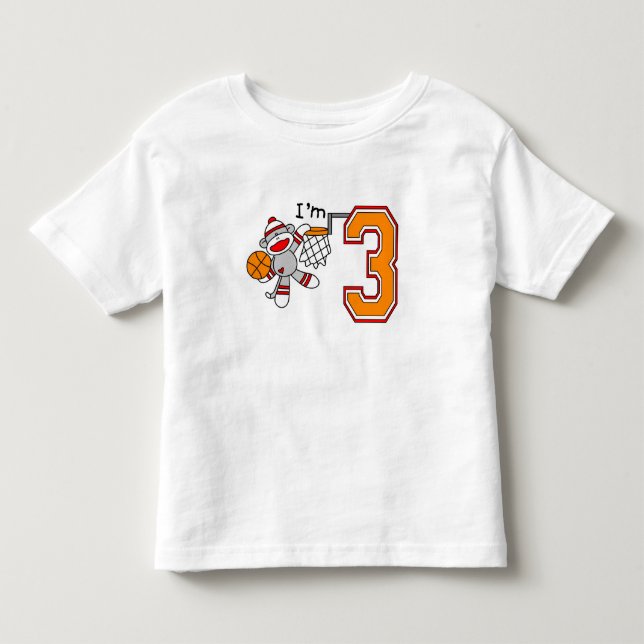 Sock Monkey Hoops 3rd Birthday Toddler T-Shirt (Front)