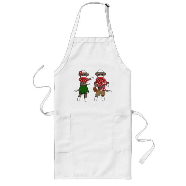 Sock Monkey Hula Luau Couple - Long Apron (Front)