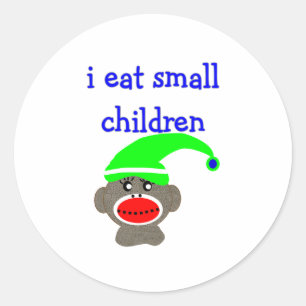 Sock Monkey "I EAT SMALL CHILDREN" Classic Round Sticker