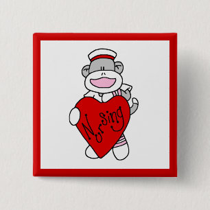Sock Monkey I Love Nursing T-shirts and Gifts 15 Cm Square Badge