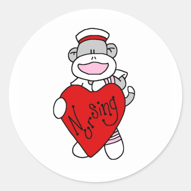 Sock Monkey I Love Nursing T-shirts and Gifts Classic Round Sticker (Front)