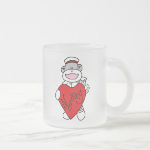 Sock Monkey I Love Nursing T-shirts and Gifts Frosted Glass Coffee Mug