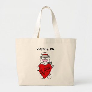 Sock Monkey I Love Nursing T-shirts and Gifts Large Tote Bag